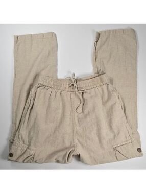Earthbound Trading Co Beige Linen Blend Cargo Pants Drawstring Boho Women’s S